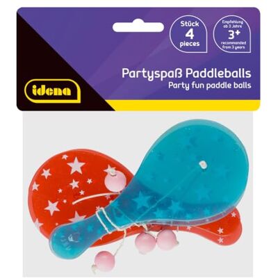 Idena 40435 partyplezier peddel 4-delig met rood-blauw plastic racket en een roze bal, afmetingen ca. 12,5 x 5,5 cm Idena 40435 partyplezier peddel 4-delig met rood-blauw plastic racket en een roze bal, afmetingen ca. 12,5 x 5,5 cm