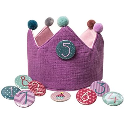 Papierdrachen Verjaardagskroon van chiffon met cijferknoppen van 1 tot 8, verjaardagsfeestdecoratie, voor jongens en meisjes (paars) Papierdrachen Verjaardagskroon van chiffon met cijferknoppen van 1 tot 8, verjaardagsfeestdecoratie, voor jongens en meisjes (paars)