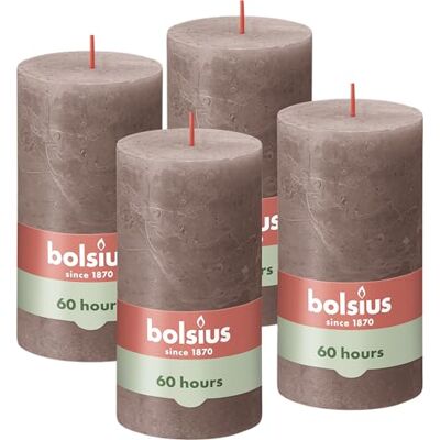 BOLSIUS Rustik Decoratieve stompkaarsen, set van 4 stuks, taupe, brandlengte 60 uur, geurvrij, natuurlijke plantaardige was, zonder palmolie, 13 x 7 cm BOLSIUS Rustik Decoratieve stompkaarsen, set van 4 stuks, taupe, brandlengte 60 uur, geurvrij, natuurlijke plantaardige was, zonder palmolie, 13 x 7 cm