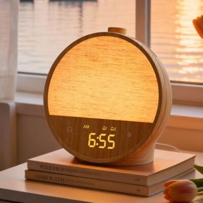 blonbar Wekker met daglicht, wekker met zonsopganglicht, nachtlampen met 10 natuurlijke geluiden en 10 witte geluiden, tafellamp met RGB-sfeerlicht, zachte wekker blonbar Wekker met daglicht, wekker met zonsopganglicht, nachtlampen met 10 natuurlijke geluiden en 10 witte geluiden, tafellamp met RGB-sfeerlicht, zachte wekker