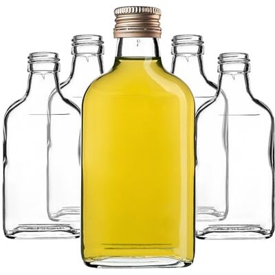KADAX 50 stuks glazen flessen van 200 ml met schroefsluiting, lege flessen om te vullen, mini-likeurflessen, alcoholflessen (goud) KADAX 50 stuks glazen flessen van 200 ml met schroefsluiting, lege flessen om te vullen, mini-likeurflessen, alcoholflessen (goud)
