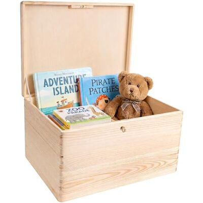 Creative Opbergdoos van hout met sleutel, 40 x 30 x 24 cm (+/- 1 cm), ongeverfd, met deksel, houten doos, aandenkenbox, box, ruw en niet geschuurd Creative Opbergdoos van hout met sleutel, 40 x 30 x 24 cm (+/- 1 cm), ongeverfd, met deksel, houten doos, aandenkenbox, box, ruw en niet geschuurd