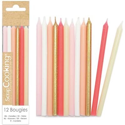 ScrapCooking Scrap Cooking 0359 12 lange kaarsen roze en goud – gouden kaarsen, pastelrozen, koraal en wit voor verjaardagstaart – decoratie voor kinderen en volwassenen – van paraffine met spikes – banketbakkersfeest ScrapCooking Scrap Cooking 0359 12 lange kaarsen roze en goud – gouden kaarsen, pastelrozen, koraal en wit voor verjaardagstaart – decoratie voor kinderen en volwassenen – van paraffine met spikes – banketbakkersfeest