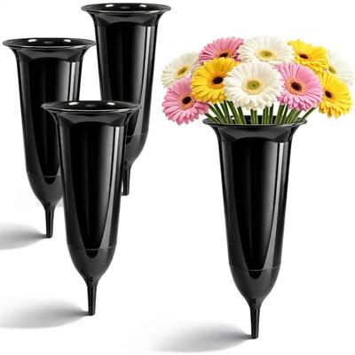 com-four ® 4 zwarte grafvazen 23 cm, steekvaas met steel com-four ® 4 zwarte grafvazen 23 cm, steekvaas met steel