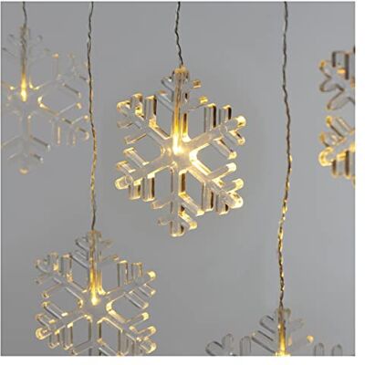 EMOS Mini-lichtgordijn met 8 sneeuwvlokken, led-lichtketting met motief winter warm wit, 84 cm + voeding, 10.000 uur, IP44 voor binnen en buiten, voor feestjes, Kerstmis EMOS Mini-lichtgordijn met 8 sneeuwvlokken, led-lichtketting met motief winter warm wit, 84 cm + voeding, 10.000 uur, IP44 voor binnen en buiten, voor feestjes, Kerstmis