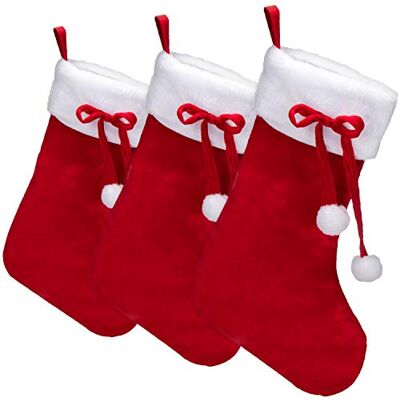 com-four ® 3 x premium XL kerstkousen om te vullen, kerstmanlaarzen Kerstdecoratie met pompon com-four ® 3 x premium XL kerstkousen om te vullen, kerstmanlaarzen Kerstdecoratie met pompon