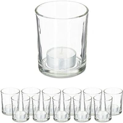 Relaxdays Set van 12 eenvoudige theelichthouders van glas H x D 8,5 x 7 cm Decoratie transparant Relaxdays Set van 12 eenvoudige theelichthouders van glas H x D 8,5 x 7 cm Decoratie transparant
