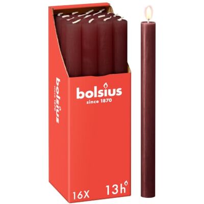 BOLSIUS 16 stuks conische stompkaarsen, donkerrood, 13 uur brandduur, huiskaars, woondecoratie, geurvrij, veganistische natuurlijke was, 27 x 2,3 cm BOLSIUS 16 stuks conische stompkaarsen, donkerrood, 13 uur brandduur, huiskaars, woondecoratie, geurvrij, veganistische natuurlijke was, 27 x 2,3 cm