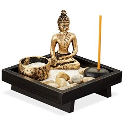 Relaxdays Zen-tuin met Boeddha, stenen, zand, wierookstokjes en kandelaar, ontspanning, feng shui decoratie, zwart Relaxdays Zen-tuin met Boeddha, stenen, zand, wierookstokjes en kandelaar, ontspanning, feng shui decoratie, zwart