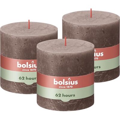 BOLSIUS Rustik XXL stompkaarsen, set van 3, taupe, 10 x 10 cm, decoratieve kaarsen voor thuis, brandlengte van 62 uur, geurvrij, bevat natuurlijke plantaardige was, bevat natuurlijke plantaardige was, set van 3 BOLSIUS Rustik XXL stompkaarsen, set van 3, taupe, 10 x 10 cm, decoratieve kaarsen voor thuis, brandlengte van 62 uur, geurvrij, bevat natuurlijke plantaardige was, bevat natuurlijke plantaardige was, set van 3