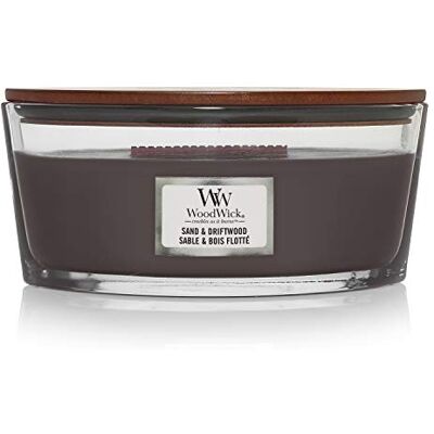 WoodWick Ellipse-geurkaars met knapperende lont Sand & Driftwood Tot wel 50 uur brandtijd WoodWick Ellipse-geurkaars met knapperende lont Sand & Driftwood Tot wel 50 uur brandtijd