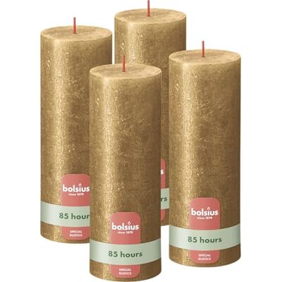BOLSIUS Rustieke glinsterende stompkaarsen goud 19 cm 4 stuks druppelt niet ongeparfumeerde kaarsen BOLSIUS Rustieke glinsterende stompkaarsen goud 19 cm 4 stuks druppelt niet ongeparfumeerde kaarsen