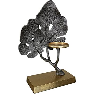 GILDE Theelichthouder, 1 x aluminium theelichthouder voor theelichtjes tot 8 cm diameter, bladmotief, kleur: zilver en goud, hoogte 38 cm GILDE Theelichthouder, 1 x aluminium theelichthouder voor theelichtjes tot 8 cm diameter, bladmotief, kleur: zilver en goud, hoogte 38 cm
