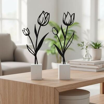 levandeo Set van 2 tulpen metaal zwart beton grijs minimalistische tafeldecoratie Skandi Loft levandeo Set van 2 tulpen metaal zwart beton grijs minimalistische tafeldecoratie Skandi Loft