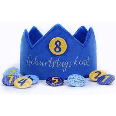 Papierdrachen Verjaardagskrans van fluweel met cijfers, blauw, voor kinderverjaardag, fluwelen kroon met cijferknoppen van 1 tot 8, feestdecoratie voor jongens en meisjes Papierdrachen Verjaardagskrans van fluweel met cijfers, blauw, voor kinderverjaardag, fluwelen kroon met cijferknoppen van 1 tot 8, feestdecoratie voor jongens en meisjes