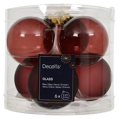Kaemingk Set van 6 glazen kerstballen, 6 cm, transparant, mat, glanzend, kerstballen, kerstballen voor kerstboom en kerstboomversiering, kastanjebruin Kaemingk Set van 6 glazen kerstballen, 6 cm, transparant, mat, glanzend, kerstballen, kerstballen voor kerstboom en kerstboomversiering, kastanjebruin