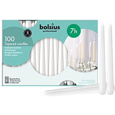 BOLSIUS 103400335502 conische kaarsen, 25,4 cm, wit, 100 stuks BOLSIUS 103400335502 conische kaarsen, 25,4 cm, wit, 100 stuks