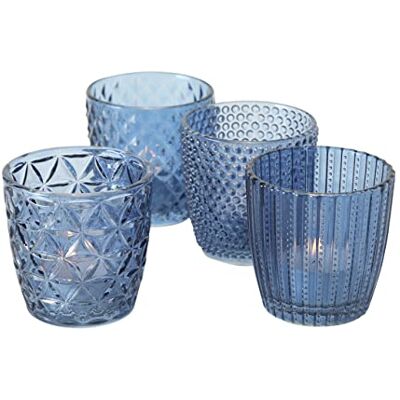Boltze Marilu theelichthouderset, 4-delig (blauw, decoratieve kaarsen/theelichtglazen, kaarsenhouder Ø 8 cm, verschillende motieven, ronde vorm, theelichthouder) 1020523 Boltze Marilu theelichthouderset, 4-delig (blauw, decoratieve kaarsen/theelichtglazen, kaarsenhouder Ø 8 cm, verschillende motieven, ronde vorm, theelichthouder) 1020523