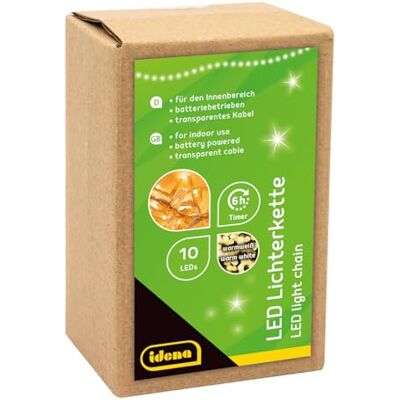 Idena 8582065 Lichtsnoer met 10 leds in warm wit, met 6 uur timer, werkt op batterijen, ca. 1 m, voor gebruik binnenshuis, als decoratie voor feestjes, Kerstmis Idena 8582065 Lichtsnoer met 10 leds in warm wit, met 6 uur timer, werkt op batterijen, ca. 1 m, voor gebruik binnenshuis, als decoratie voor feestjes, Kerstmis