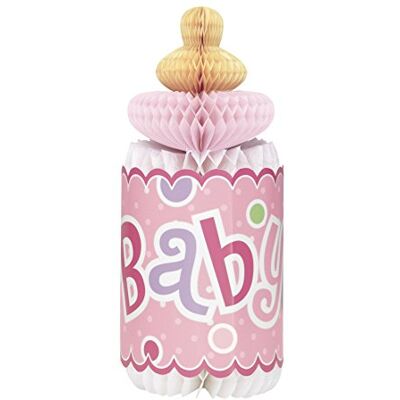 Unique Party Baby Shower-30 cm honingraatdecoratie in flesvorm, roze stippen, 61721 Unique Party Baby Shower-30 cm honingraatdecoratie in flesvorm, roze stippen, 61721