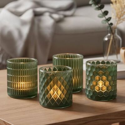 levandeo Set van 4 theelichthouders van glas, groen, tafeldecoratie, woondecoratie, retro levandeo Set van 4 theelichthouders van glas, groen, tafeldecoratie, woondecoratie, retro