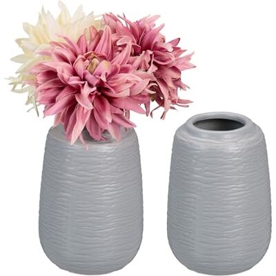Relaxdays Bloemenvazen, set van 2, H x D: 15 x 10 cm, verse en droge bloemen, decoratieve keramische vaas, tafeldecoratie, grijs Relaxdays Bloemenvazen, set van 2, H x D: 15 x 10 cm, verse en droge bloemen, decoratieve keramische vaas, tafeldecoratie, grijs