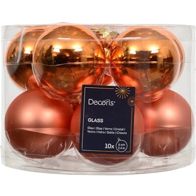 Kaemingk Set van 10 kerstballen van glas, 6 cm, mat en glanzend, kerstballen, kerstdecoratie, kerstboomversiering, warm oranje Kaemingk Set van 10 kerstballen van glas, 6 cm, mat en glanzend, kerstballen, kerstdecoratie, kerstboomversiering, warm oranje