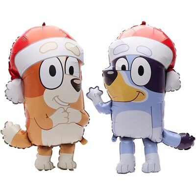 Toyland Set van 2 Bluey kerstballonnen van 81 cm 1 Bluey ballon en 1 bingo-ballon van aluminium met karakterafbeelding Toyland Set van 2 Bluey kerstballonnen van 81 cm 1 Bluey ballon en 1 bingo-ballon van aluminium met karakterafbeelding