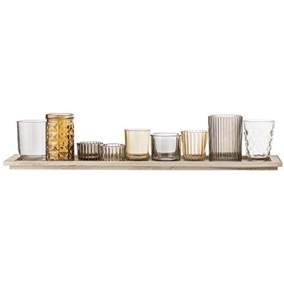 Bloomingville Waxinelichtjes Glas/Hout Bruin Set van 10 L 56 x H 10 x B14 cm Bloomingville Waxinelichtjes Glas/Hout Bruin Set van 10 L 56 x H 10 x B14 cm