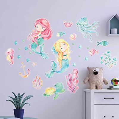 Papierdrachen Zeemeermin-muurstickers, 8 vellen, 22 x 30 cm per vel, voor jongens en meisjes Papierdrachen Zeemeermin-muurstickers, 8 vellen, 22 x 30 cm per vel, voor jongens en meisjes