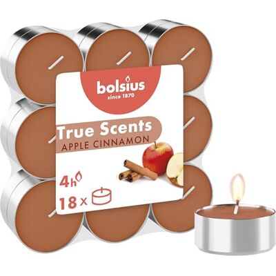 BOLSIUS True Scents Tealights Aluminium Cup geurende appel- en kaneelgeur, 18 stuks, karamelkleur, lange levensduur van 4 uur, decoratieve kaarsen, was, rookvrij BOLSIUS True Scents Tealights Aluminium Cup geurende appel- en kaneelgeur, 18 stuks, karamelkleur, lange levensduur van 4 uur, decoratieve kaarsen, was, rookvrij