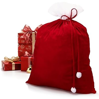 com-four ® Nobele XXL fluwelen kersttas met lang koord Witte Pompons Cadeautas voor Kerstman Kostuum en Decoratie Kerstmanzak om te vullen com-four ® Nobele XXL fluwelen kersttas met lang koord Witte Pompons Cadeautas voor Kerstman Kostuum en Decoratie Kerstmanzak om te vullen