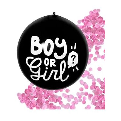 Boland 53256 Latex confettiballon voor jongens of meisjes, diameter tot 60 cm, zwart en wit, gevuld met roze en roze confetti, opblaasbare ballonnen, babyshower decoratie Boland 53256 Latex confettiballon voor jongens of meisjes, diameter tot 60 cm, zwart en wit, gevuld met roze en roze confetti, opblaasbare ballonnen, babyshower decoratie