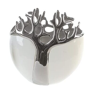 GILDE Witte keramische vaas Tree met zilveren boom, decoratieve vaas, hoogte 21 cm GILDE Witte keramische vaas Tree met zilveren boom, decoratieve vaas, hoogte 21 cm