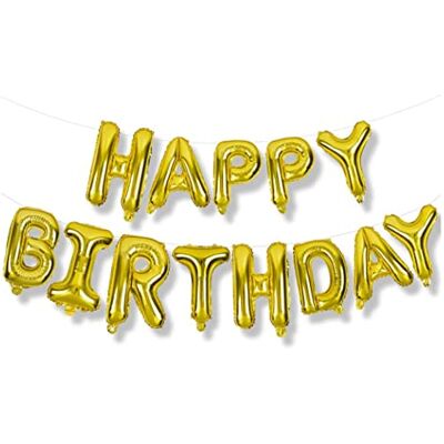 SHATCHI 40,6 cm gouden folieballon slinger met letters "Happy Birthday" voor volwassenen en kinderen, tuindecoratie SHATCHI 40,6 cm gouden folieballon slinger met letters "Happy Birthday" voor volwassenen en kinderen, tuindecoratie