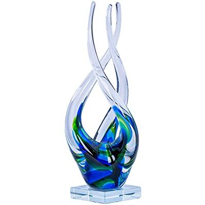 levandeo Designer sculptuur, hoogte van 32 cm, glas, blauw en groen, uniek stuk, cadeau levandeo Designer sculptuur, hoogte van 32 cm, glas, blauw en groen, uniek stuk, cadeau