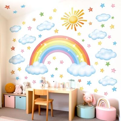 DECOWALL (SG3-2314) Muurstickers voor kinderkamer, regenboog, wolken en sterren, muurdecoratie voor babykamer, meisjes en jongens DECOWALL (SG3-2314) Muurstickers voor kinderkamer, regenboog, wolken en sterren, muurdecoratie voor babykamer, meisjes en jongens