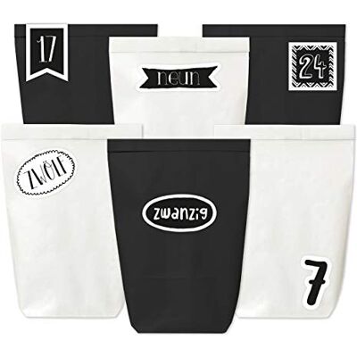 Papierdrachen Adventskalender om te vullen – 24 papieren zakken in zwart en wit – zodat 24 cijferstickers (silhouetcijfers) – om zelf te maken en te vullen – mini-set 158 – Kerstmis 2021 Papierdrachen Adventskalender om te vullen – 24 papieren zakken in zwart en wit – zodat 24 cijferstickers (silhouetcijfers) – om zelf te maken en te vullen – mini-set 158 – Kerstmis 2021