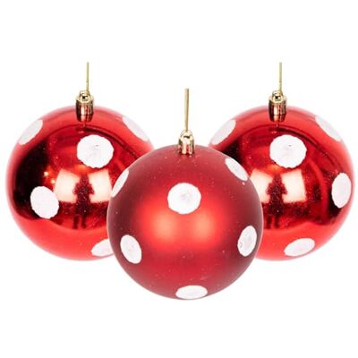 SHATCHI 6 stuks kerstballen met rode en witte stippen, 10 cm, kerstversiering om op te hangen, glanzend, mat, glinsterend SHATCHI 6 stuks kerstballen met rode en witte stippen, 10 cm, kerstversiering om op te hangen, glanzend, mat, glinsterend