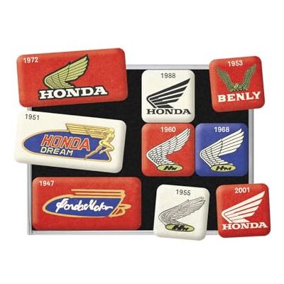 ART Retro koelkastmagneten, 9 stuks, Honda MC Evolution Logo cadeau-idee voor motorrijders, officieel gelicentieerd product (OLP), decoratie voor magneetbord, vintage design ART Retro koelkastmagneten, 9 stuks, Honda MC Evolution Logo cadeau-idee voor motorrijders, officieel gelicentieerd product (OLP), decoratie voor magneetbord, vintage design