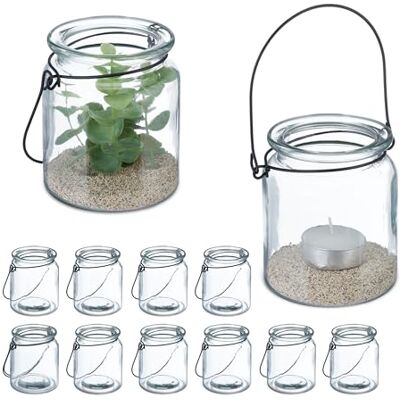 Relaxdays Theelichthouder van glas, 12 stuks, kaarsenhouder met zwart handvat, H x D 9,5 x 8 cm, ronde kandelaar, transparant/zwart Relaxdays Theelichthouder van glas, 12 stuks, kaarsenhouder met zwart handvat, H x D 9,5 x 8 cm, ronde kandelaar, transparant/zwart