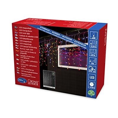 Konstsmide 3672-503 led-lichtgordijn in vorstvorm met veelkleurige bollen, IP44, buitentransformator, 24 V, 200 veelkleurige diodes, transparante kabel Konstsmide 3672-503 led-lichtgordijn in vorstvorm met veelkleurige bollen, IP44, buitentransformator, 24 V, 200 veelkleurige diodes, transparante kabel