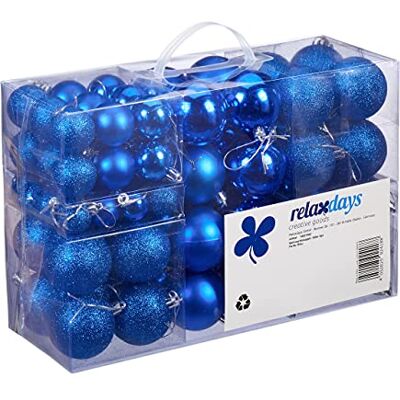 Relaxdays Kerstballen, 100 stuks, decoratie, gepolijst, glinsterend en glanzend, kerstbal diameter 3, 4 en 6 cm, blauw Relaxdays Kerstballen, 100 stuks, decoratie, gepolijst, glinsterend en glanzend, kerstbal diameter 3, 4 en 6 cm, blauw