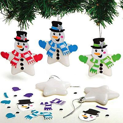 Baker Ross Set van 6 kerstballen, sneeuwpop, ster, kerstdecoratieset (AX514) Baker Ross Set van 6 kerstballen, sneeuwpop, ster, kerstdecoratieset (AX514)