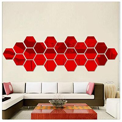 HONGBI Zeshoekige 3D Spiegels Muurstickers Woondecoratie Woonkamer Spiegel Muursticker Rood 12 Foto's (184 x 160 x 92 mm) HONGBI Zeshoekige 3D Spiegels Muurstickers Woondecoratie Woonkamer Spiegel Muursticker Rood 12 Foto's (184 x 160 x 92 mm)