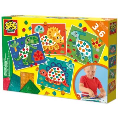 Creative 14641 I Learn to Make Dino Mosaics, 4 grote dinosauruskaarten met metalen stickers, complete set voor kinderen Creative 14641 I Learn to Make Dino Mosaics, 4 grote dinosauruskaarten met metalen stickers, complete set voor kinderen