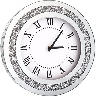 DMDFIRST 30,5 cm ronde zilveren wandklok met glinsterende strass-steentjes voor wanddecoratie, zilveren glazen spiegel, woondecoratie. AA-batterijen niet inbegrepen. DMDFIRST 30,5 cm ronde zilveren wandklok met glinsterende strass-steentjes voor wanddecoratie, zilveren glazen spiegel, woondecoratie. AA-batterijen niet inbegrepen.