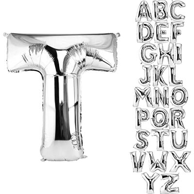 DekoRex Ballon zilver 100 cm ballon verjaardag bruiloft decoratie (letter T) DekoRex Ballon zilver 100 cm ballon verjaardag bruiloft decoratie (letter T)