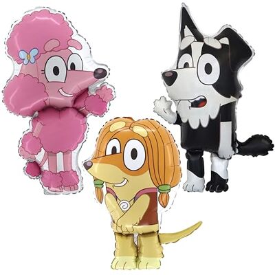 Toyland ® Set van 3 aluminium ballonnen Bluey 35" Mackenzie, 36" Coco & 31" Indy Feestdecoraties voor kinderen Toyland ® Set van 3 aluminium ballonnen Bluey 35" Mackenzie, 36" Coco & 31" Indy Feestdecoraties voor kinderen