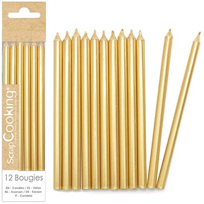 ScrapCooking Scrap Cooking 12 lange kaarsen, goudkleurig, 12 cm ScrapCooking Scrap Cooking 12 lange kaarsen, goudkleurig, 12 cm